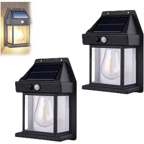 pair Outdoor Solar Wall Lamp, Solar Tungsten Wall Light, Solar Motion Sensors Wall Lights, Outside Outdoor Lights for Yard (2PCS,Black) (1/5)