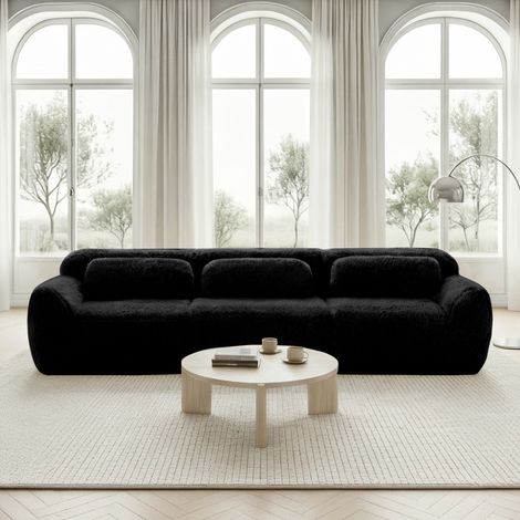 Sofá modular de peluche negro, sin estructura, base antideslizante, sin montaje