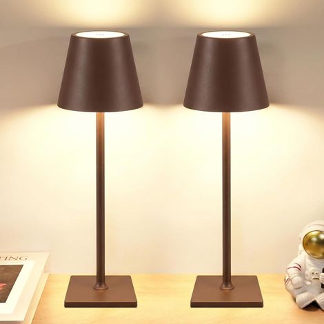 2 Pièces Lampe de Table LED Sans Fil, Lampe de Chevet Rechargeable, à intensité variable, batterie 5000mAh, 2700-6000K, pour l'intérieur et l'extérieur, Etanche (Marron) (1/5)