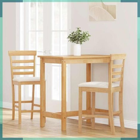 Tabouret de bar - 4102539 - Bois d'hévéa massif - Revêtement tissu naturel - Lot de 2, siège 62 cm (1/5)