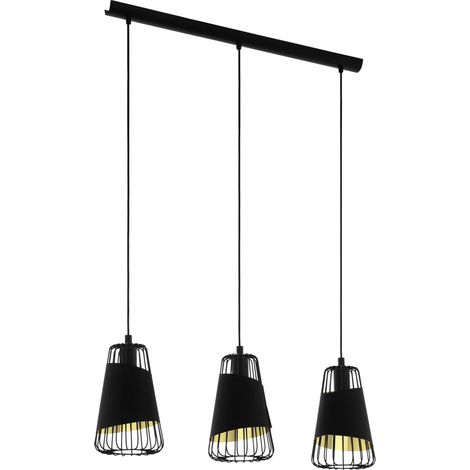 Eglo 3er Pendelleuchte Austell schwarz-gold 76,5 x 16,5 cm E27, max. 60 W Pendelleuchte (1/3)