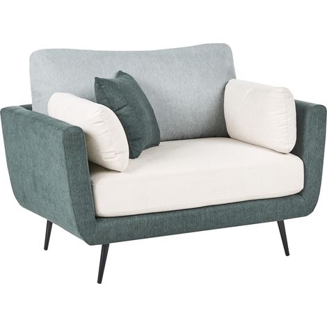 Sillón tapizado en tela con reposabrazos patas macizas cojines adicionales verde Bolga