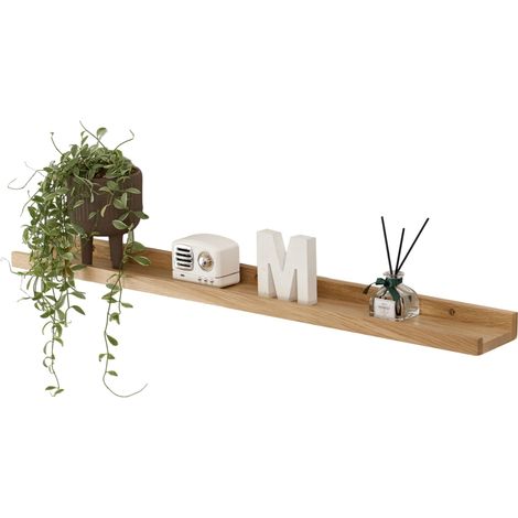 Étagère Murale Flottante en chêne Massif, Design Rustique avec Rebord, pour radiateur et Affichage Mural, pour Salon, Cuisine, Chambre, 70 cm (1/5)