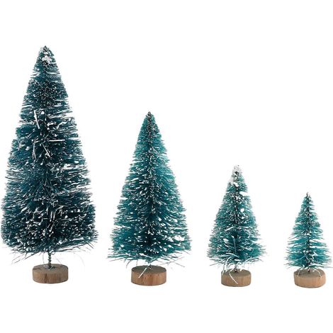 Set mit 60 kleinen, schneebedeckten Sisal-Weihnachtsbäumen mit Holzsockel zur Tischdekoration. Weihnachtsdekoration. (1/5)
