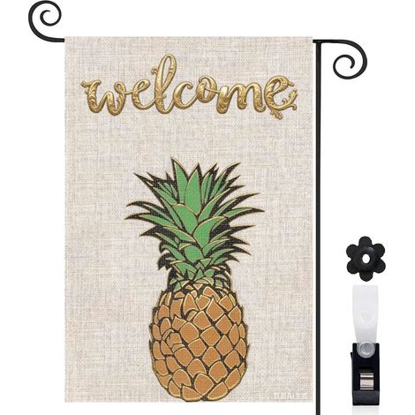 Bannière de cour Welcome ananas en toile de jute 30 x 45 cm décoration maison de campagne (1/5)