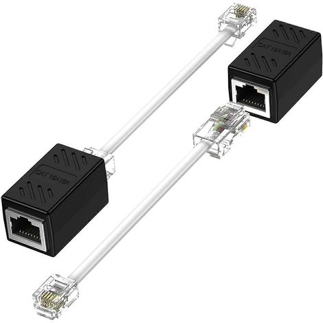 Adaptateur de câble Ethernet vers prise téléphonique, RJ45 8P8C femelle vers RJ11 6P4C mâle pour service téléphonique fixe (lot de 2) (1/5)