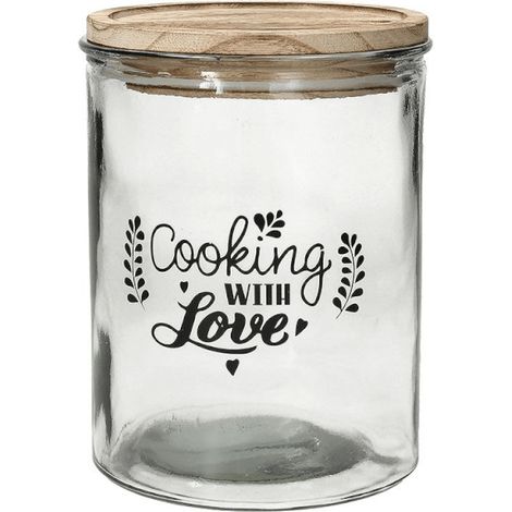 Tarro mediano con tapa 1380 cc Cooking With Love en cristal transparente