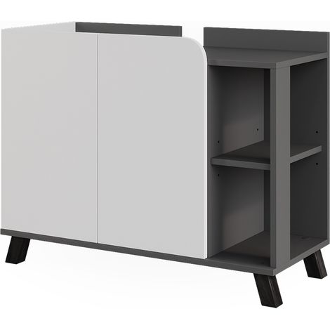 Mobile sottolavabo per bagno Karen, Antracite/bianco, 80 x 65 cm con 2 porte, Vicco