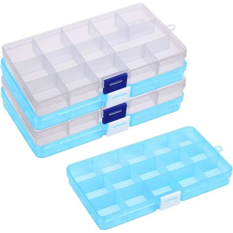 5 Pcs de Boîte de Rangement à Perles avec Compartiments Casier à Bijoux Boîte Plastique à 15 Grilles pour Contenir Paillètes Strass Vis Aliments de Poisson Petit Outil(2 Blanche+3 Bleu)-Fei Yu (1/5)