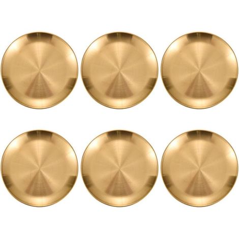 6 Pièces - Assiette Ronde - Plateau De Service - Acier Inoxydable 18/8 Résistant Et Facile À Nettoyer Pour Barbecue Et Pique-nique Doré 14cm
