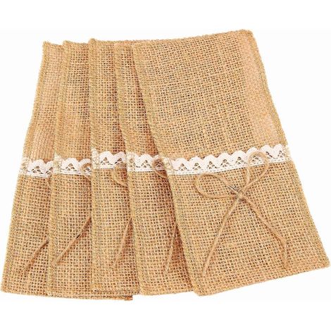 20 pochettes pour couverts de table de mariage en toile de jute, avec porte-fourchettes (1/5)