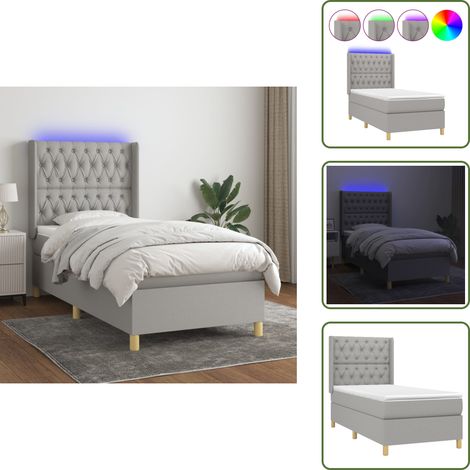 Boxspringbett mit Matratze & LED Hellgrau 80x200 cm Stoff - Boxspringbett - Doppelbett - Schlafsofa - Bettenrahmen - Lattenrost
