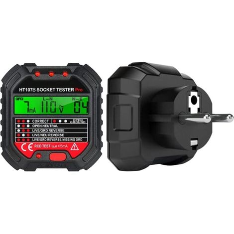 Testeur de Prise HT107D EU90-250V 45-65Hz Testeur Prise Electrique with LCD Ecran (1/4)