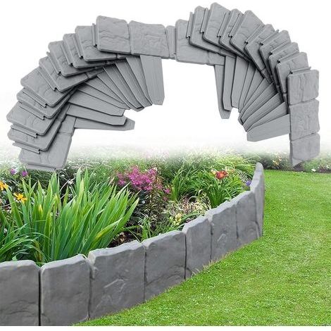 Bordure de Jardin, Bordure de lit de Fleurs décorative Bricolage pour allée de pelouse et Bordure de Paysage, Simulation de Pierre d'imitation Effet pavé, clôture de pelouse -20 Pièces Gris (1/5)