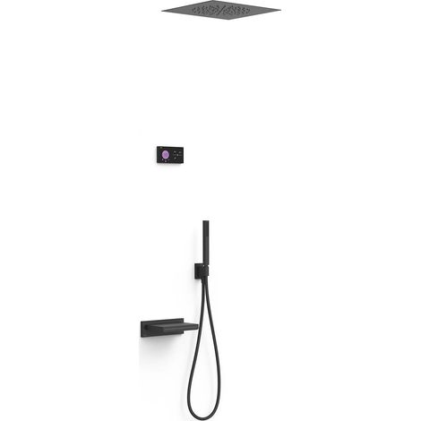 TRES 09288315NM SHOWER TECHNOLOGY Kit Grifo Termostático Electrónico Empotrado 3 Vías para Baño Ducha Negro Mate - ref: 09288315NM