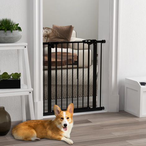 Barrière de sécurité pour chiens et autres animaux domestiques à fermeture automatique pour escaliers et entrées, 68 x 77 cm, noire (1/5)