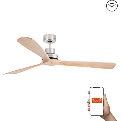 Faro Lantau Ventilateur de plafond XL à 3 pales, nickel satiné, pin, système intelligent Tuya (1/4)