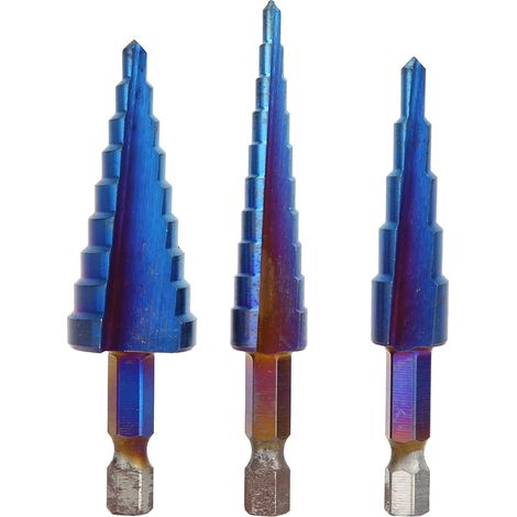 3 forets étagés hexagonaux plaqués bleus, forets pagode pour alésoirs/perceuses (1/5)