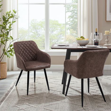 Clipop – Lot de 2 chaises de salle à manger similicuir rembourrées – Accoudoirs ergonomiques – Dossier rétro – Couleur marron (1/5)