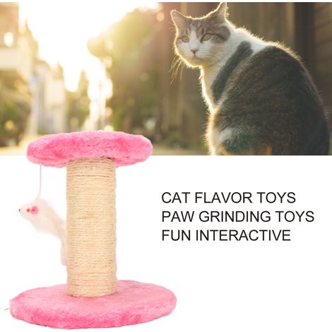 Arbre à chat - - - Griffoir en sisal naturel et peluche douce, plateforme interactive rose pour intérieur, stable et compact (1/5)
