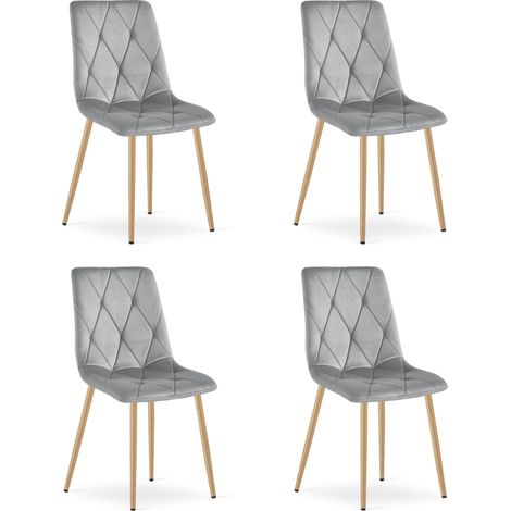 Silla Libra - terciopelo gris claro / patas color madera x 4 (1/5)