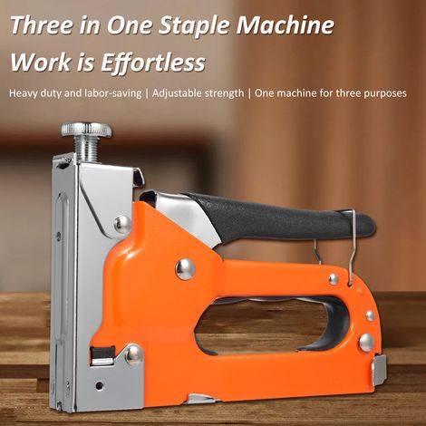 3-in-1-Handtacker mit Handschutz, ideal für Heimwerkerprojekte, Reparaturen an Weichholzmöbeln, Polsterarbeiten und Bilderrahmen. Enthält 400 Türklammern, 400 T-Bügel, 400 U-Bügel und 1 Nagel. (1/2)