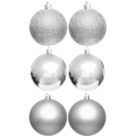 Koopman Bolas de Navidad plateadas 80 mm lote de 6 (1/3)