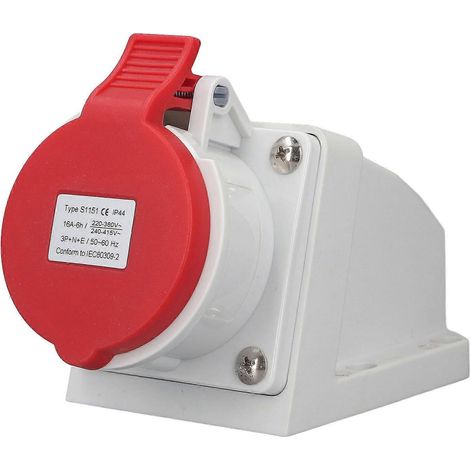 Industrielle Netzsteckdose IP44, wasserdicht und staubdicht, 5-adrig, 16 A, 3-polig + N + E, Aufputzmontage, 220–380 V