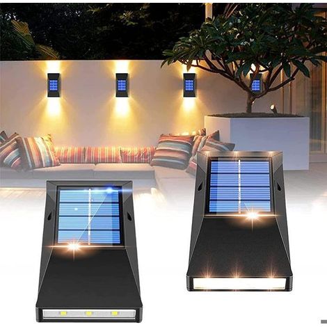 Lampe Solaire Applique Murale 6 LED avec Détecteur IP65 Étanche pour Jardin Éclairage Extérieure Lot de 2 (1/4)