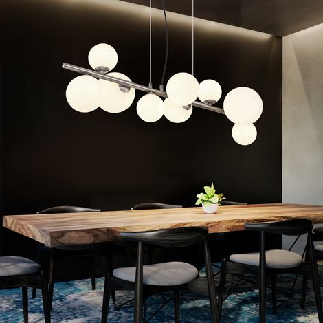 Lampada a sospensione a LED lampada da pranzo regolabile in altezza sfere di vetro lampada a sospensione vetro bianco, metallo nichel, 9x G9 3,5W 350Lm bianco caldo, LxPxA 87x34,5x120 cm