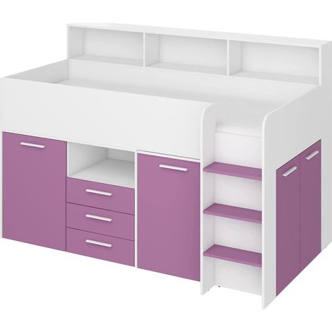 Lit mezzanine avec bureau NEO droit blanc / lavande (1/5)