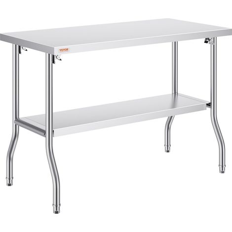 Table de travail pliable acier inoxydable 121,9x61 cm, table de préparation commerciale robuste, charge de 350,2 kg (1/5)