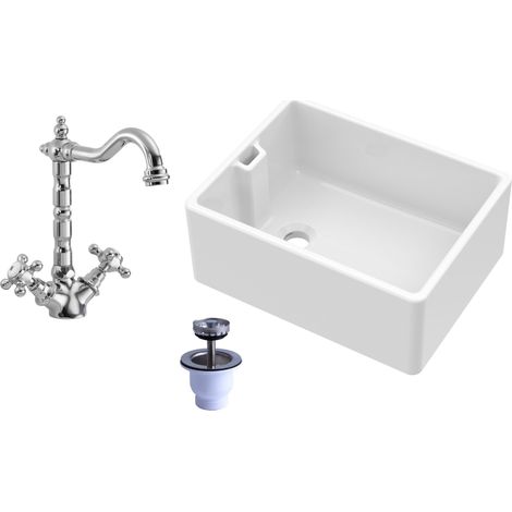 Fireclay 595mm 1 Bowl Belfast Butler Kitchen Sink with French Classic Tap & Waste (1/5)