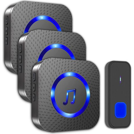 Timbre inalámbrico exterior resistente al agua, timbre inalámbrico exterior resistente al agua con largo alcance, luz LED, 4 niveles de volumen y 63 melodías. (1/5)