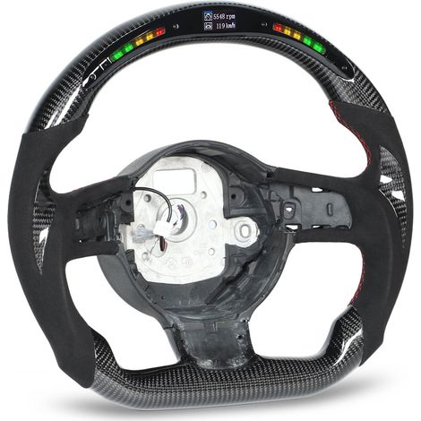 Carbonfaser-Lenkrad mit LED-Tachometer, roten Ziernähten und Alcantara-Bezug für Audi R8 42 TT TTS TTRS 8J Digitalanzeige (1/5)