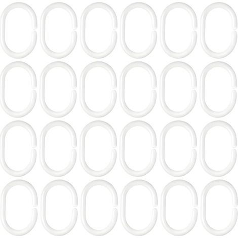 24 - Anneau Rideau Douche - Crochet Rideau - Forme C Ouverture Facile - Plastique Robuste Lisse - Salle de Bain Salon Chambre - Blanc - Standard (1/5)