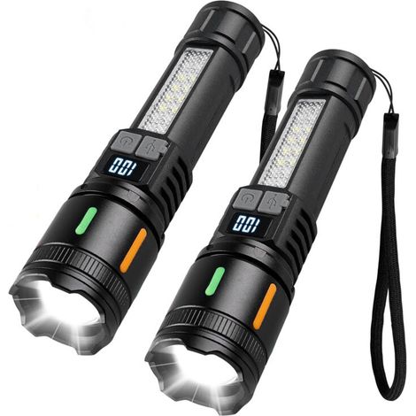 Set mit 2 extrem leistungsstarken LED-Taschenlampen, wiederaufladbare Taschenlampen, extrem helle Lumen-Taschenlampen, USB-wiederaufladbare Taschenlampen mit Zoom, für Camping, Wandern und Notfälle
