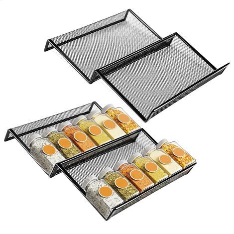 Rangement Epices Cuisine, Rangement et Organisation de Cuisine Etagere Rangement Cuisine Modulaire Métallique Organisateur de Tiroir, Gain de Place pour Tiroir de Cuisine 4 Pièces Noir 27x14 cm (1/5)