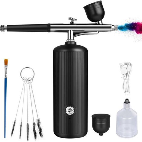 Ensemble airbrush sans fil – Rechargeable – Haute pression – Double action – Noir – Buses + brosse (1/5)