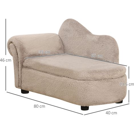 Canapé pour chien avec espace de rangement (hauteur réglable), en bois et velours, 80 x 40 x 46 cm, beige (1/5)