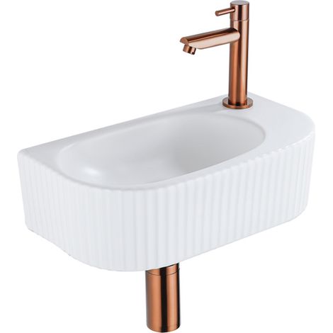 Fugaflow Efficiente Pietra Ensemble de fontaine - 40x21,5x12cm - droite - rainuré - demi-ronde - 1 trou de robinet - céramique - robinet de fontaine
