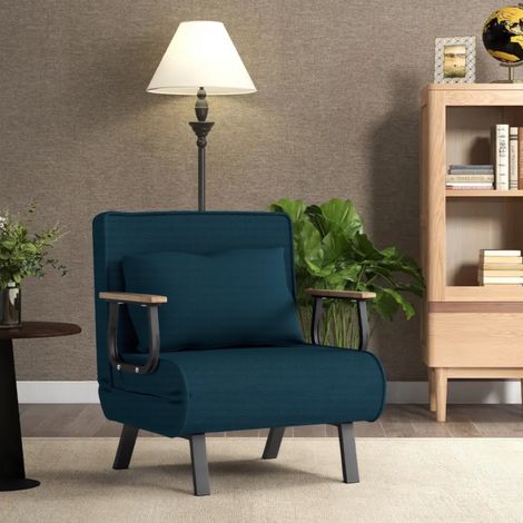 Fabulcozy Fauteuil Lit Convertible 1 Place – Canapé Lit avec Housse Amovible et Coussin Moelleux Pieds en Métal pour Salon ou Bureau, Capacité de Charge 150kg(Bleu)