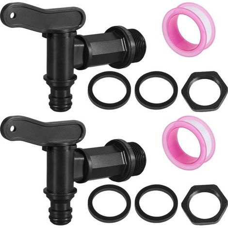 Robinet en plastique pour tonneau - 25 mm - avec écrou de serrage et joint en caoutchouc - noir - petit robinet pour tonneau - 2 pièces (1/5)
