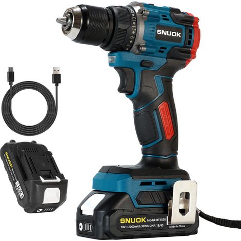 SNUOK 50N.m Brushless 18V Cordless Drill 2-in-1, 2x 2.0Ah Battery, Type-C Charging (1/5)