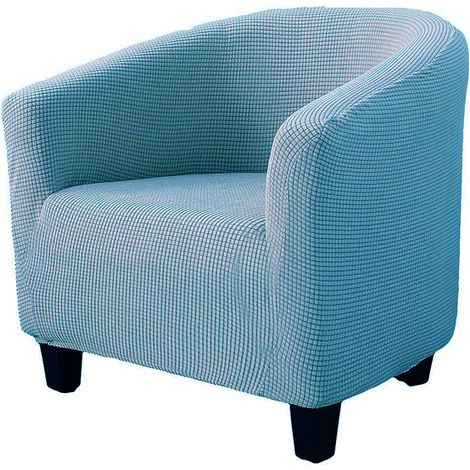 Housse de Fauteuil Chesterfield Jacquard Couleur Unie 1 Place Extensible Bleu Denim (1/5)