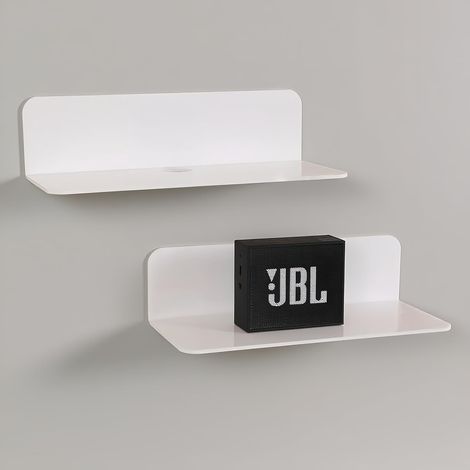 Lot de 2 étagères murales flottantes en acrylique épais et autocollant, pour chambre à coucher, salle de bain, salon avec clips de câble Blanc (1/5)
