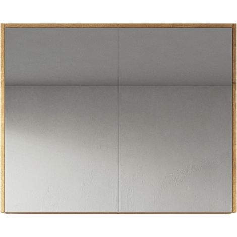 Meuble a miroir Cuba 80 x 72 cm Chene - Miroir armoire miroir salle de bains verre armoire de rangement (1/4)