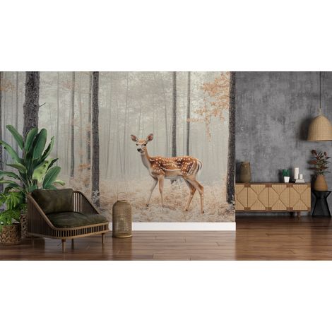 Papier peint animaux - biche solitaire dans la brume - 150 x 250 cm (1/2)