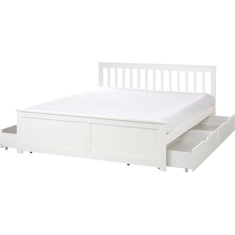 Bed with Storage Drawers Pine Wood OLENDON 160 x 200 cm (EU King Size) White