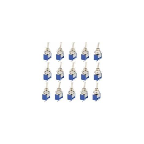 Mini interruttore a bilanciere da 15 pezzi, AC 125V 6A ON-OFF 3 pin 2 posizioni SPDT autobloccante per ricambi auto, blu